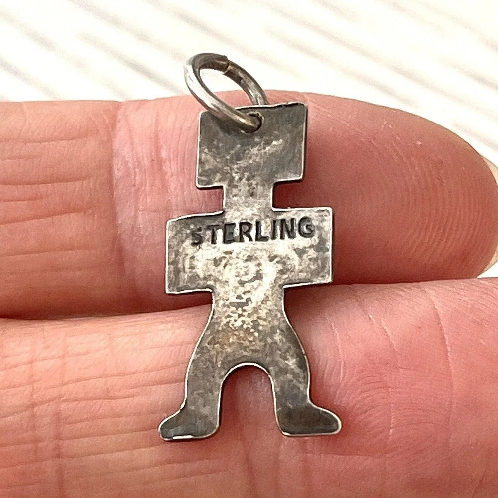 Tiny Navajo Dancer Turquoise Pendant Harvey Era Sterling Charm Native‎ VTG